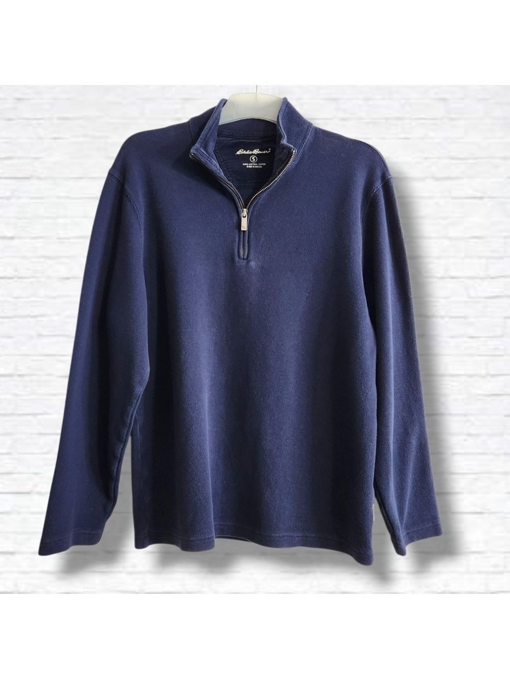Eddie Bauer Mens Navy Blue Zippered Pull Over Long Sleeve Sweater Size S